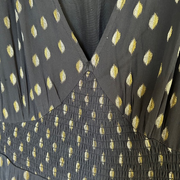 Oliver Bonas  Navy & Gold Metallic on Chiffon - Dress Size 8 - Picture 10 of 11